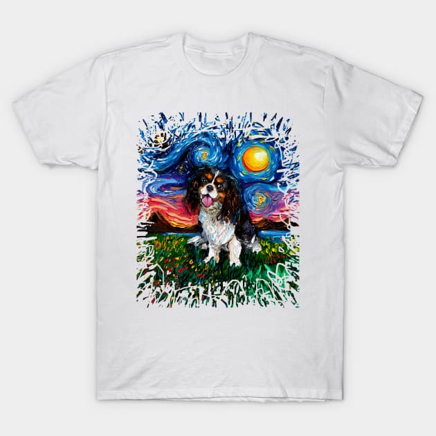 Tri Color Cavalier King Charles Spaniel Night (splash version) T-Shirt by sagittariusgallery